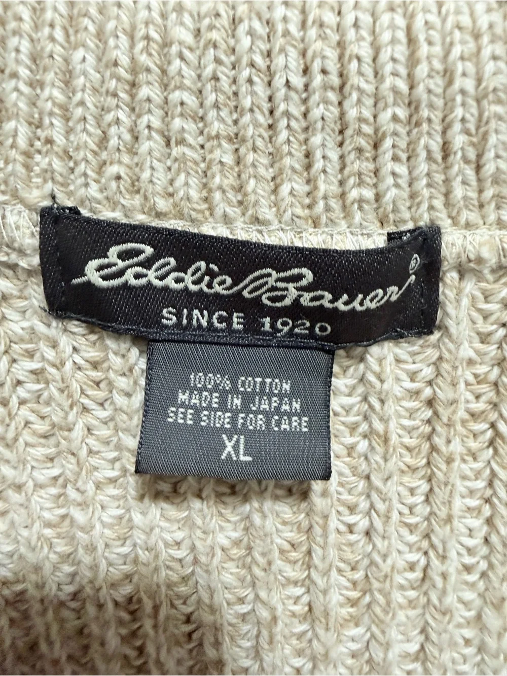 Eddie Bauer 100% cotton Men's Beige Knit Polo Sweater XL